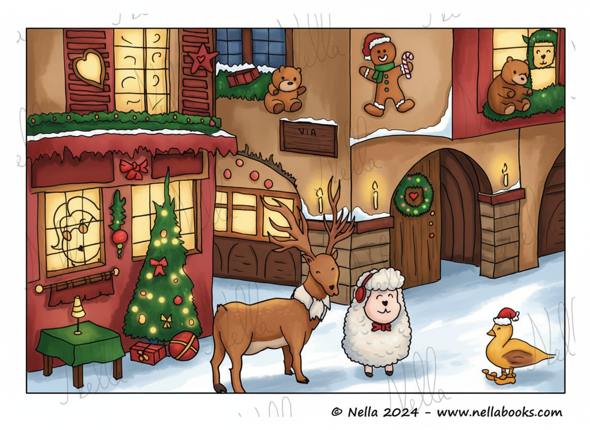 Disegno da colorare - Nella e Stella tra i mercatini di Natale