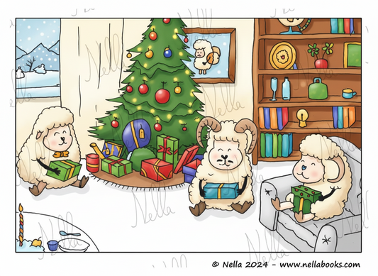Disegno da colorare - La mattina di Natale con Mamma e Papà