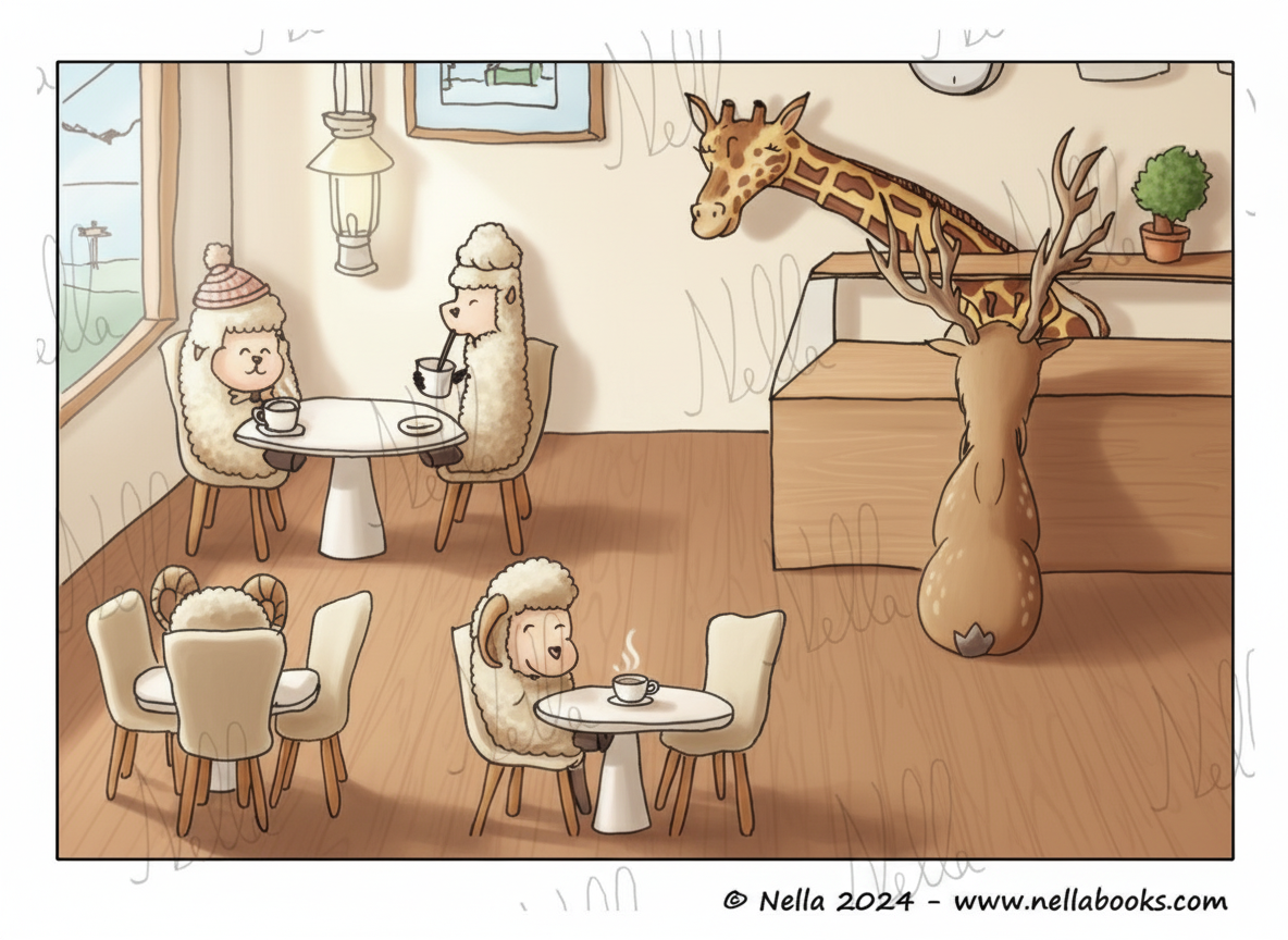 Disegno da colorare - Nella in un cafè con gli amici