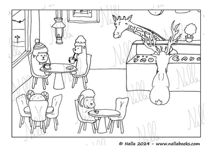 Disegno Da Colorare - Nella In Un Cafè Con Gli Amici